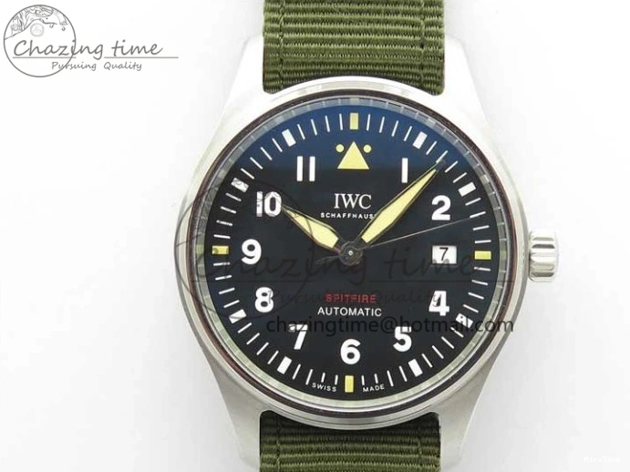 MIROTIME 0325 Fashionable Pilot IW326801 SS MK 1:1 Best Edition Black Dial on Green Nylon Strap MIYOTA 7122